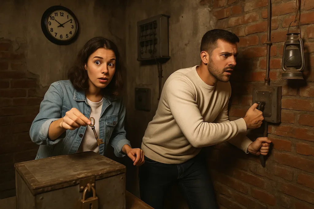 Pareja de cita jugando en un escape room